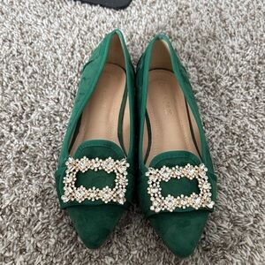 Chase + Chloe Emerald Green Flats with Crystal Buckle